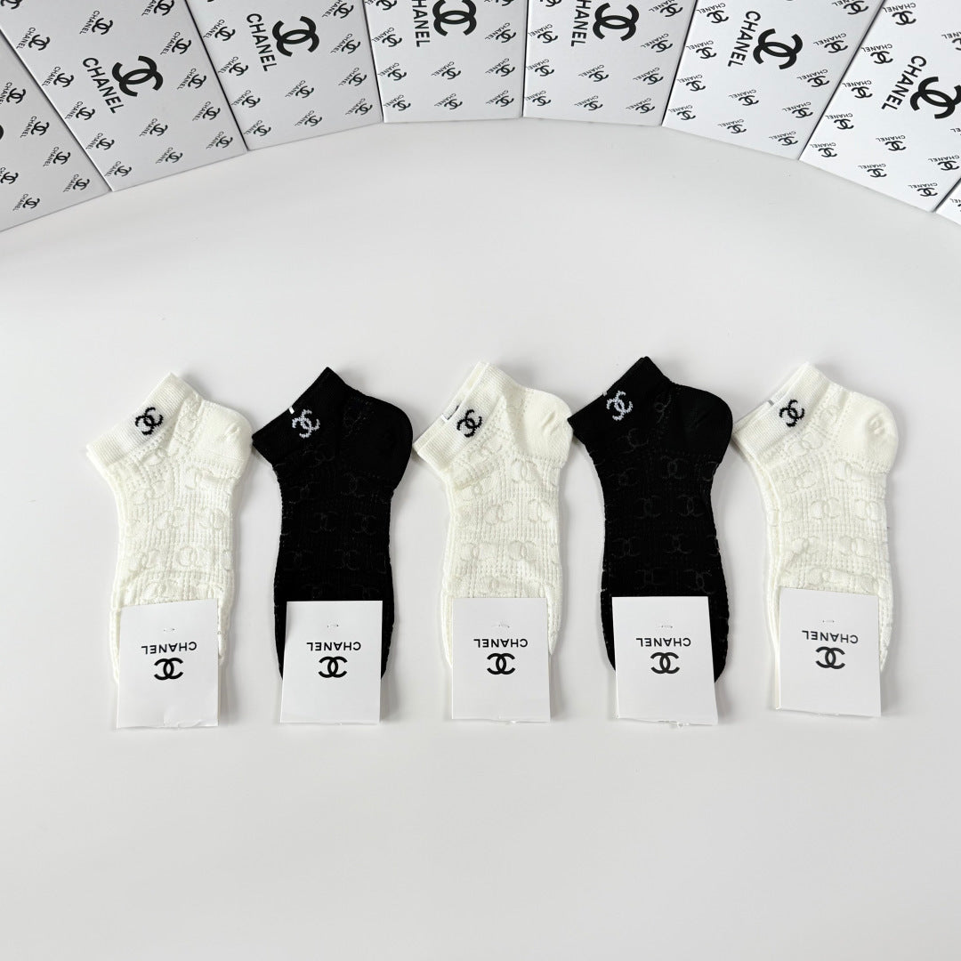 Chanel Comfort Ankle Socks – 5-Pair Set #002