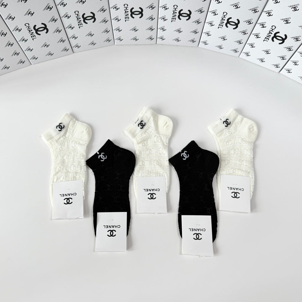 Chanel Comfort Ankle Socks – 5-Pair Set #002