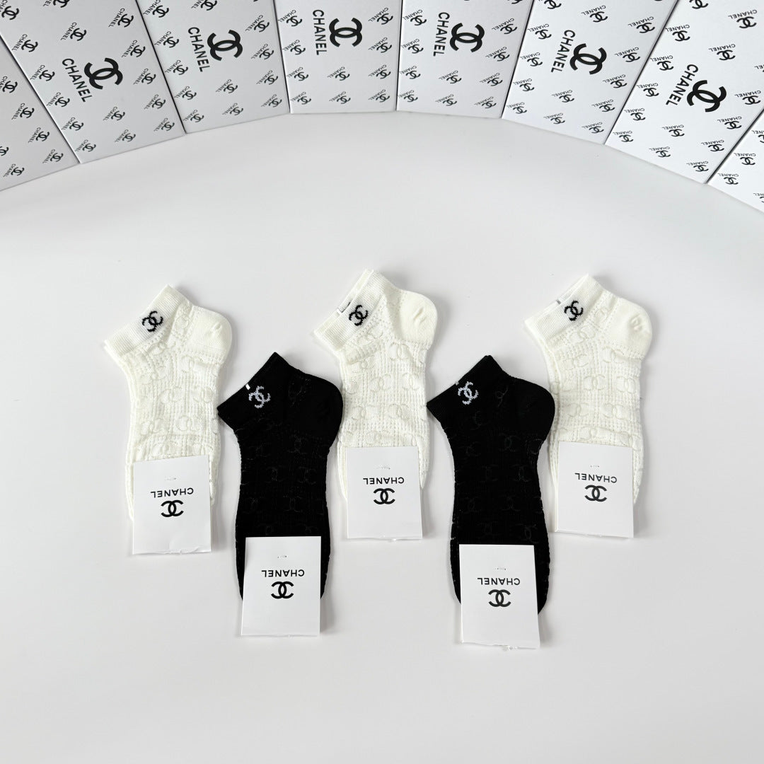 Chanel Comfort Ankle Socks – 5-Pair Set #002