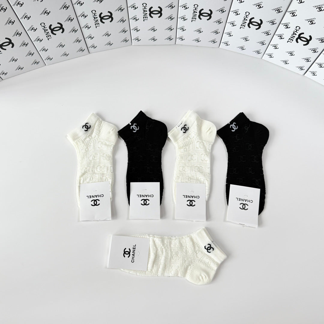 Chanel Comfort Ankle Socks – 5-Pair Set #002