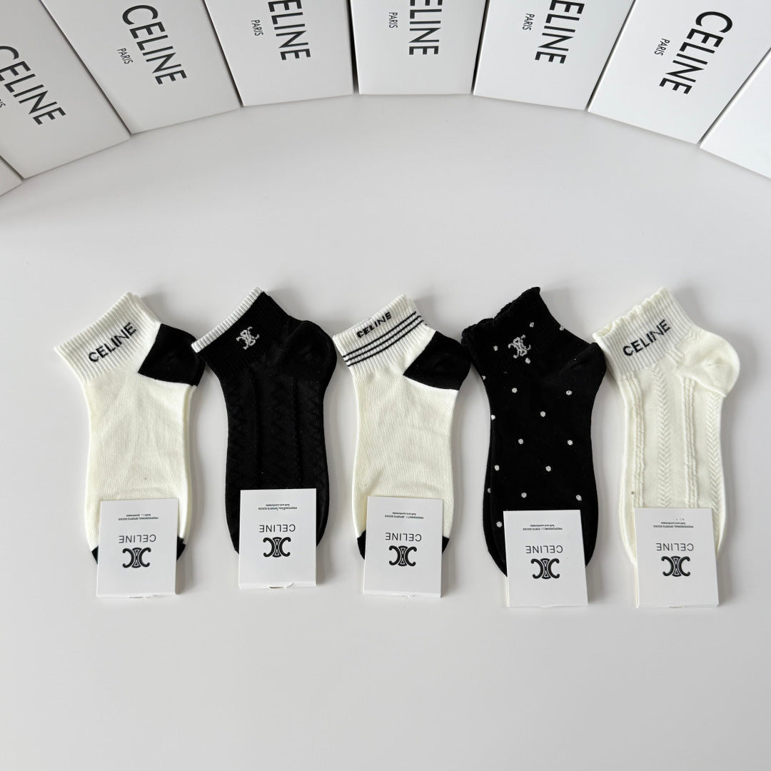 Celine Comfort Ankle Socks – 5-Pair Set #001