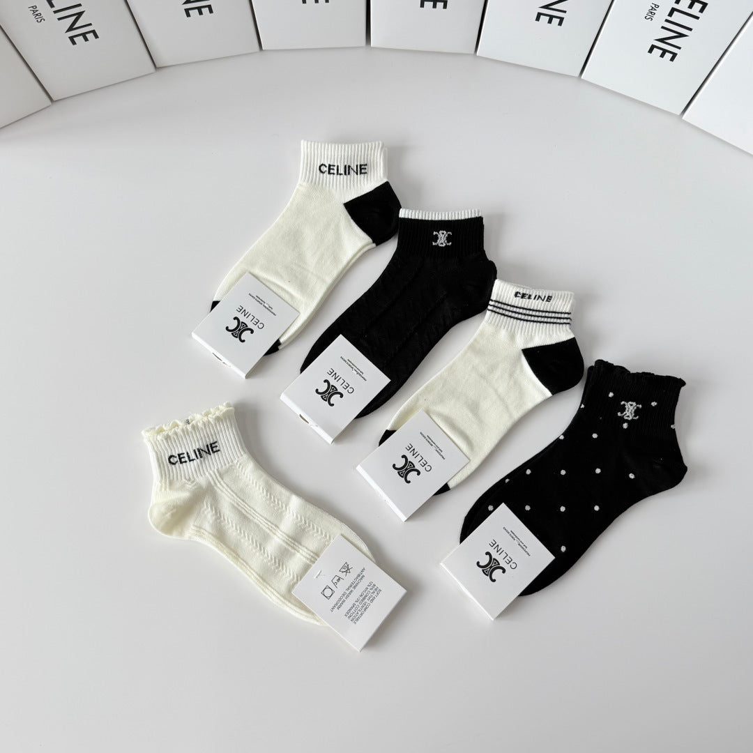 Celine Comfort Ankle Socks – 5-Pair Set #001