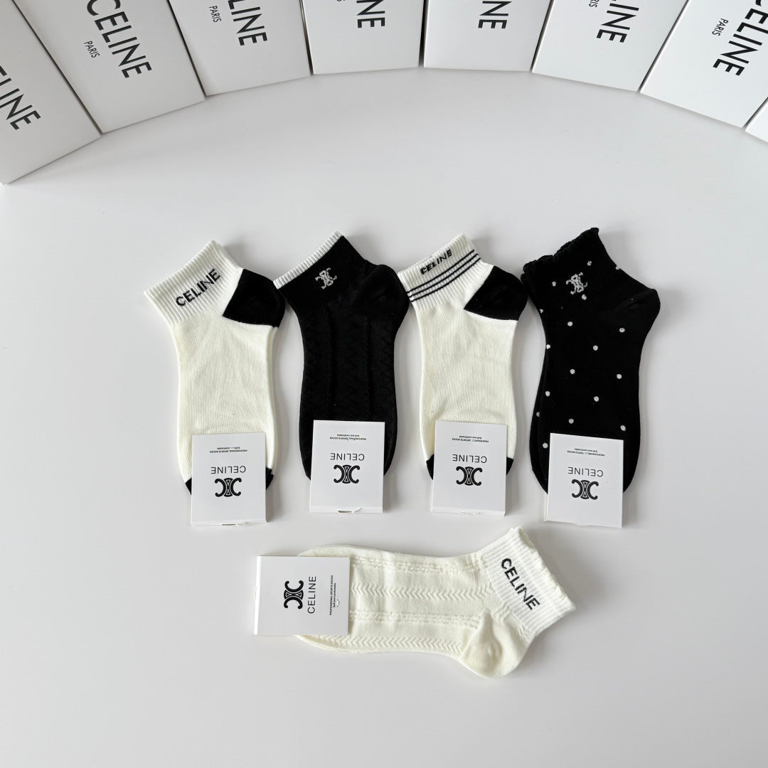 Celine Comfort Ankle Socks – 5-Pair Set #001