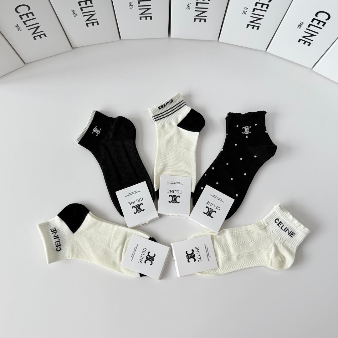 Celine Comfort Ankle Socks – 5-Pair Set #001