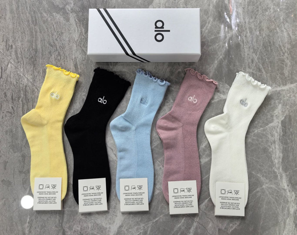 Alo Yoga Cashmere Blend Crew Socks – 5-Pair Set #001