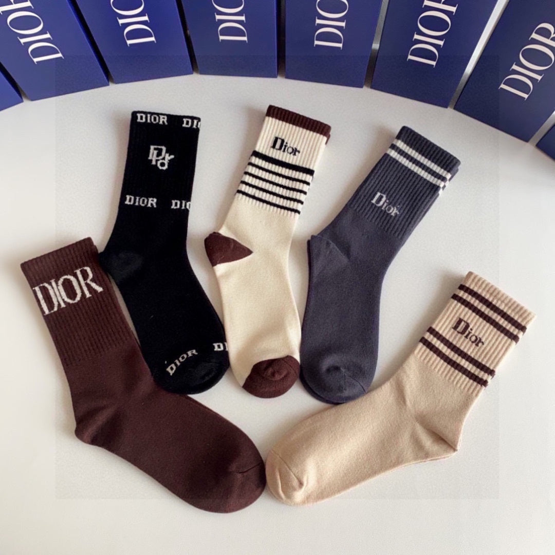 Dior Comfort Crew Socks – 5-Pair Set #006