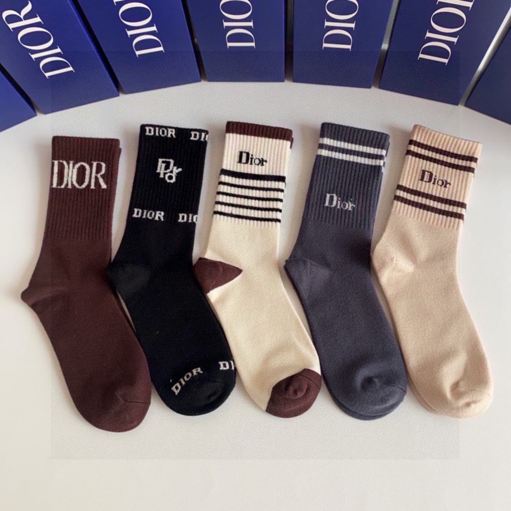 Dior Comfort Crew Socks – 5-Pair Set #006