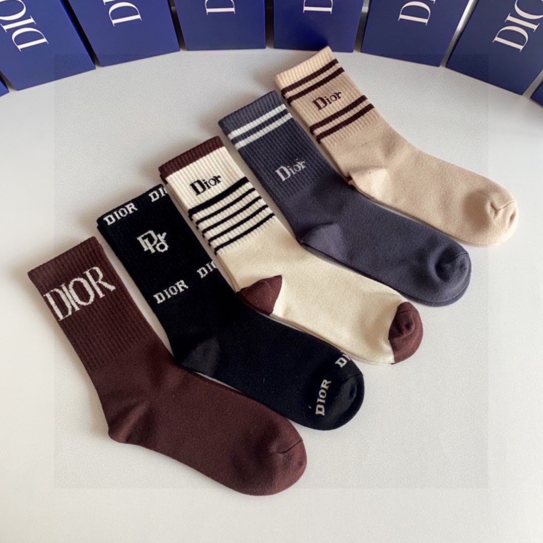Dior Comfort Crew Socks – 5-Pair Set #006