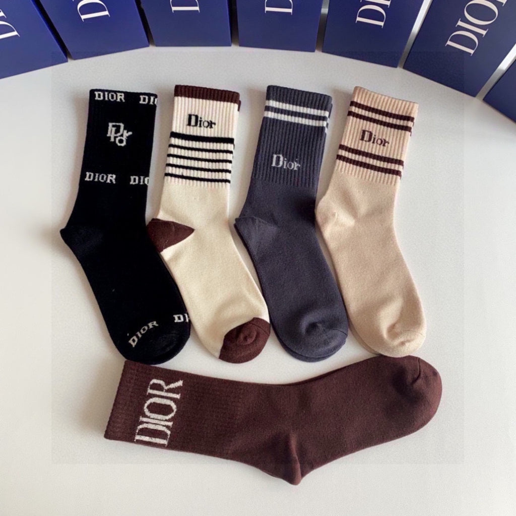 Dior Comfort Crew Socks – 5-Pair Set #006