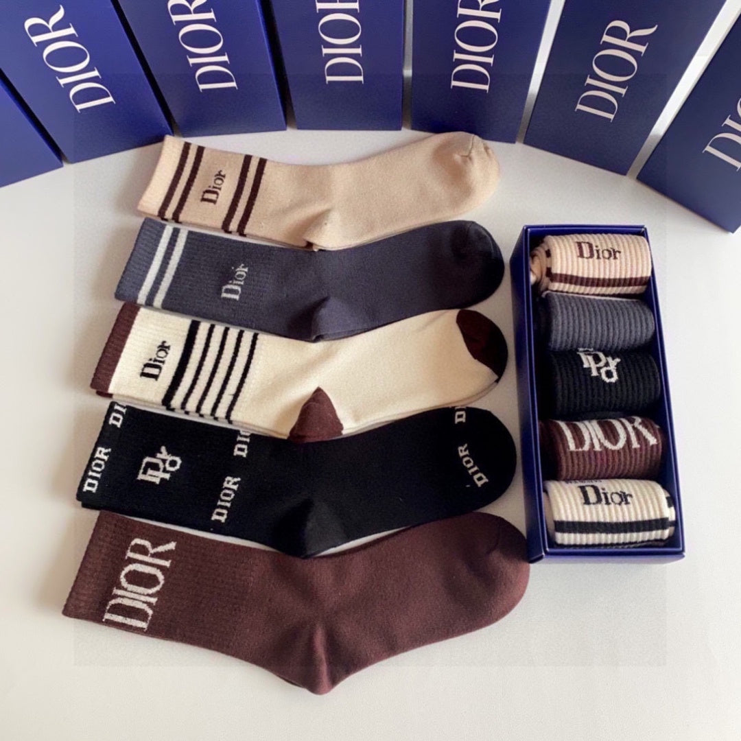Dior Comfort Crew Socks – 5-Pair Set #006