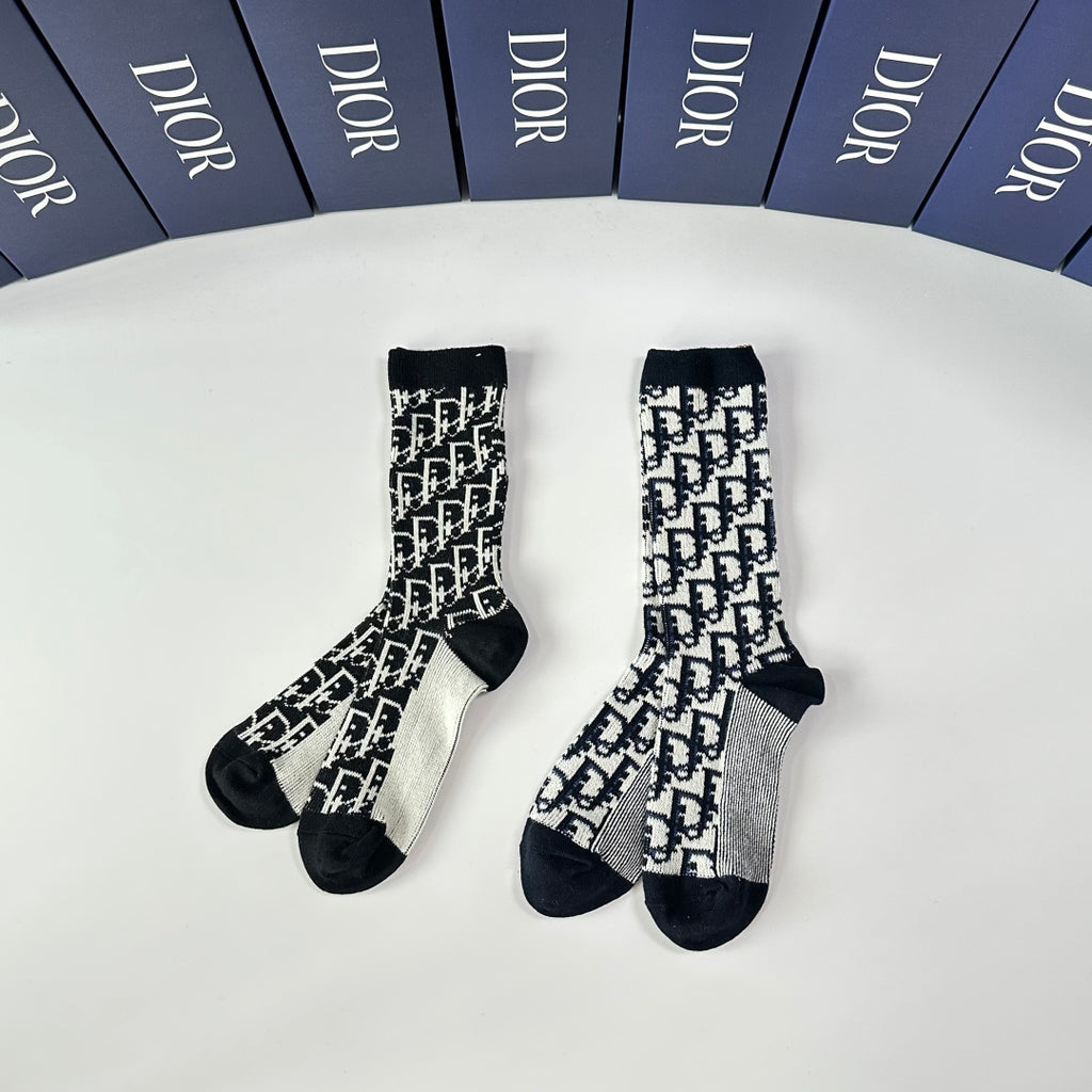 Dior Cashmere Blend Crew Socks – 2-Pair Set #001