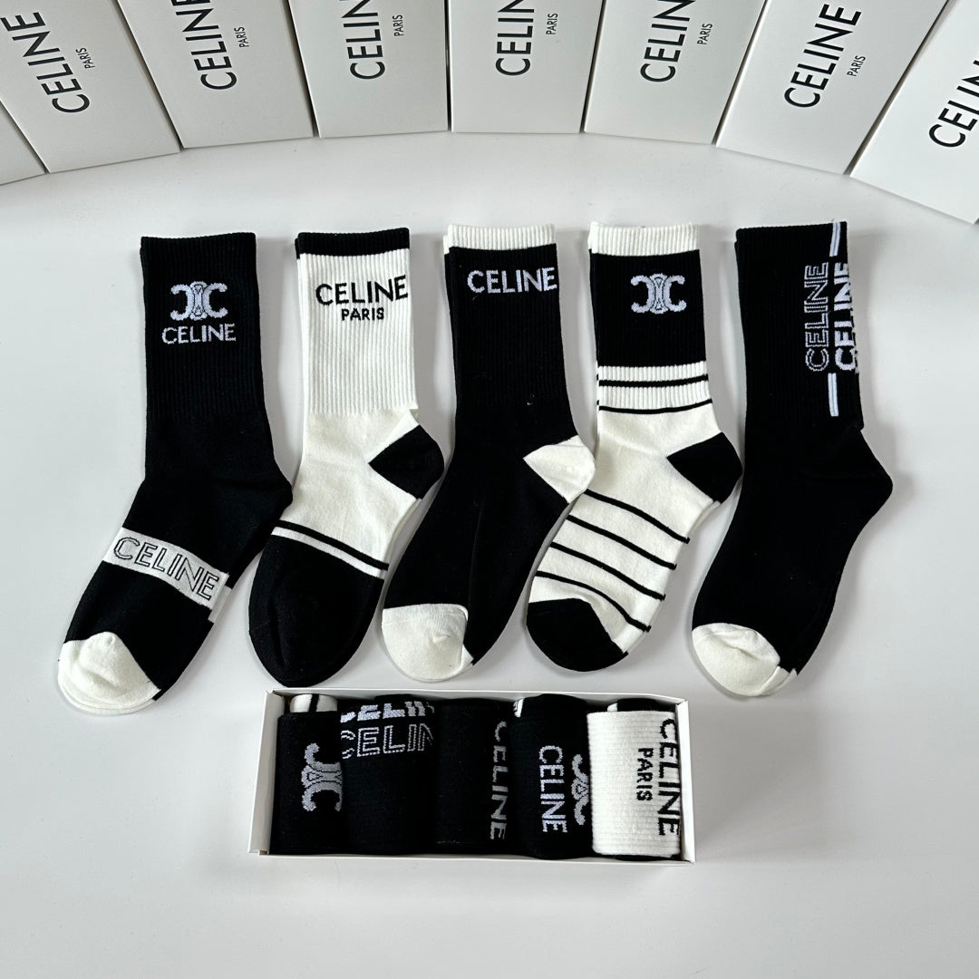 Celine Comfort Crew Socks – 5-Pair Set #001
