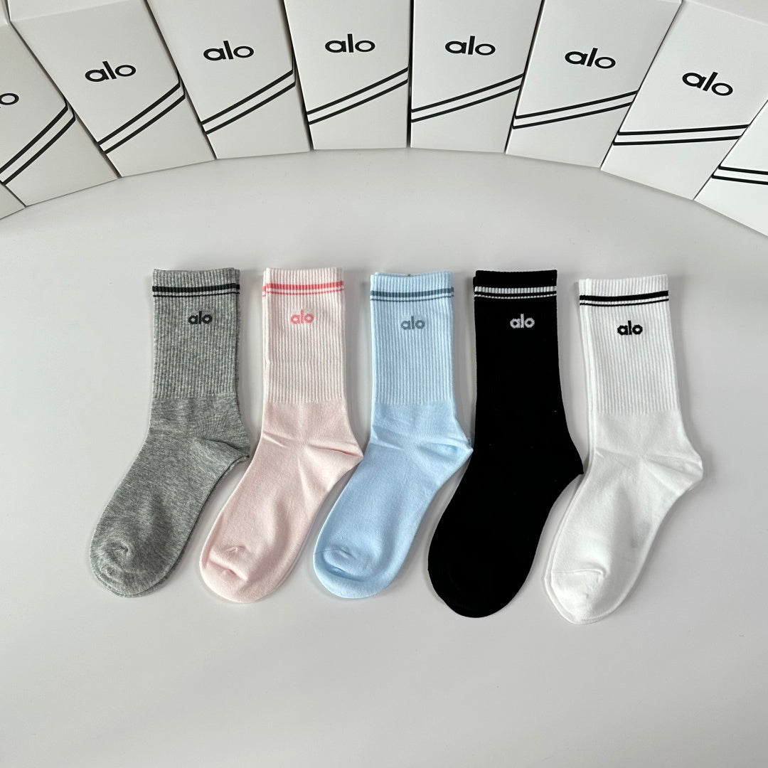 Alo Yoga Comfort Crew Socks – 5-Pair Set #002