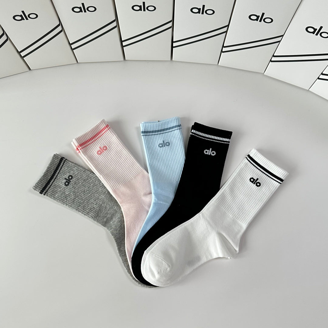 Alo Yoga Comfort Crew Socks – 5-Pair Set #002