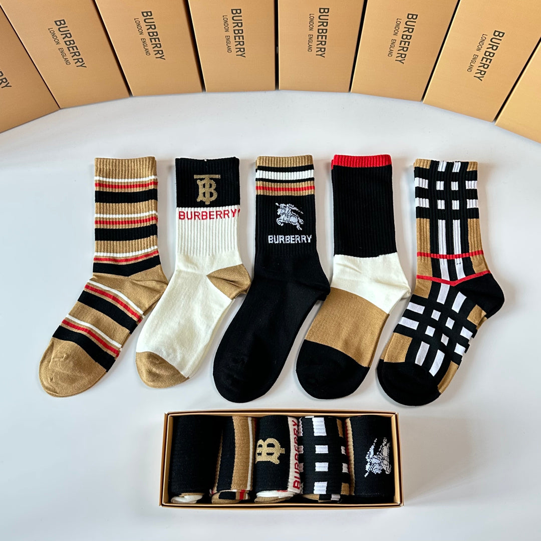 Burberry Comfort Crew Socks – 5-Pair Set #002