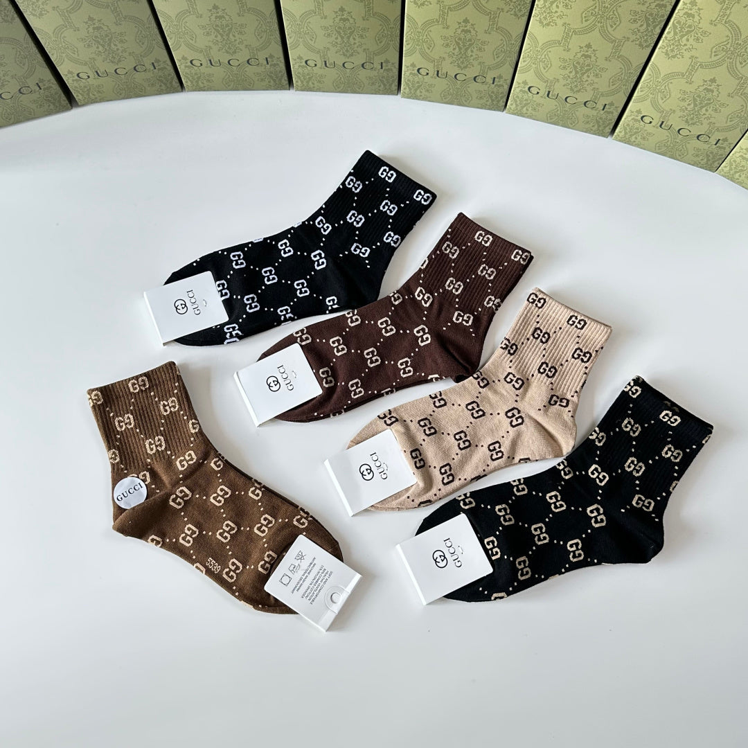 Gucci Comfort Crew Socks – 5-Pair Set #004