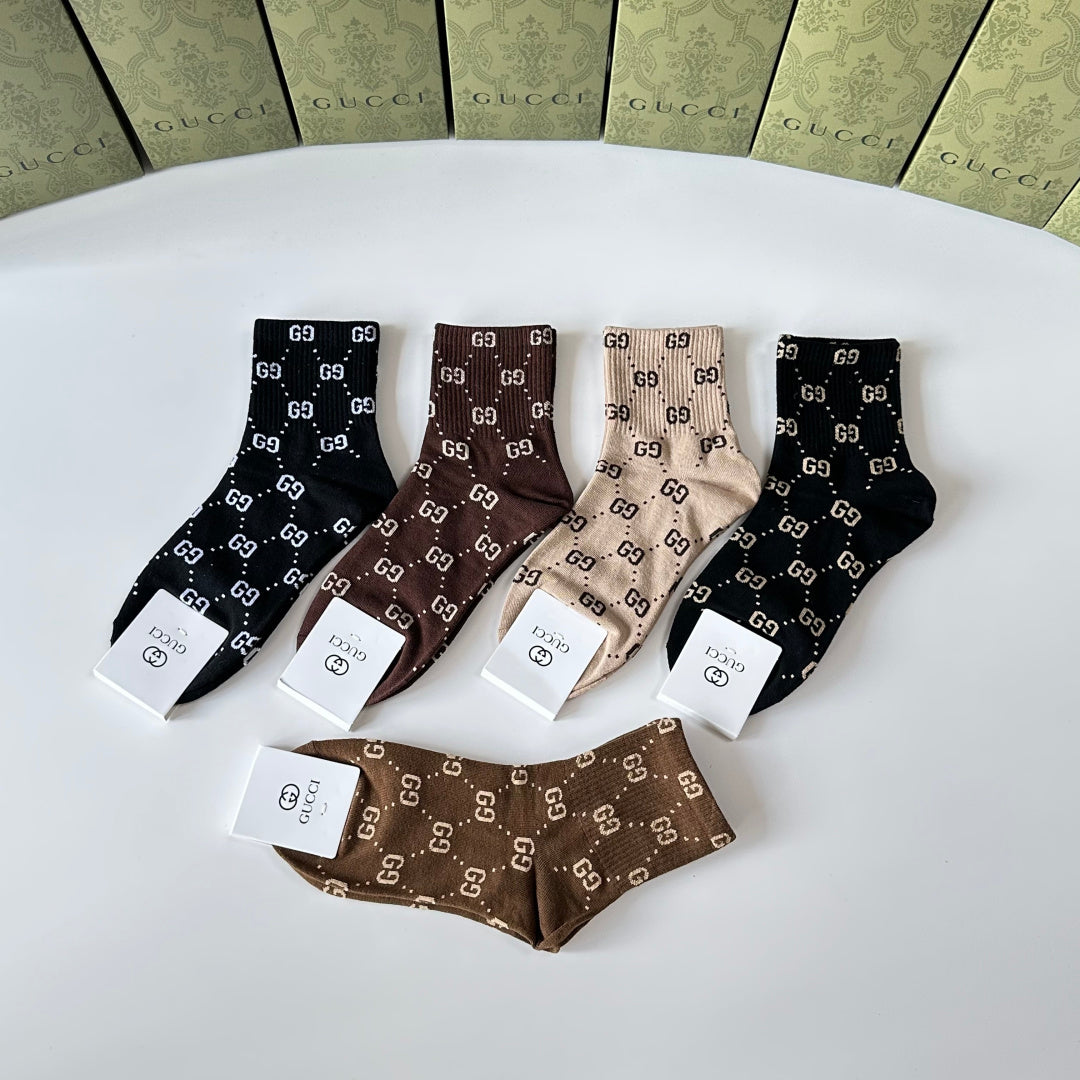 Gucci Comfort Crew Socks – 5-Pair Set #004
