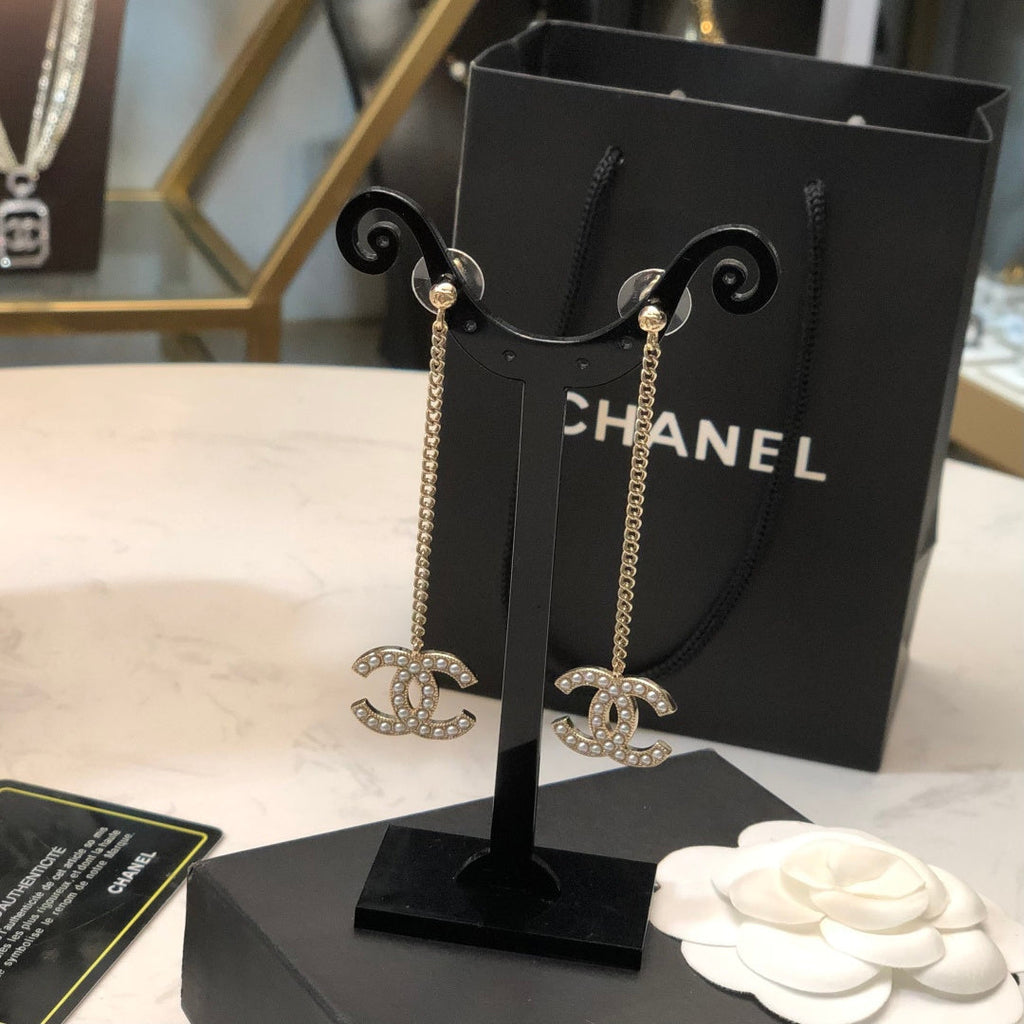 CHANEL Pearl Tassel Earrings