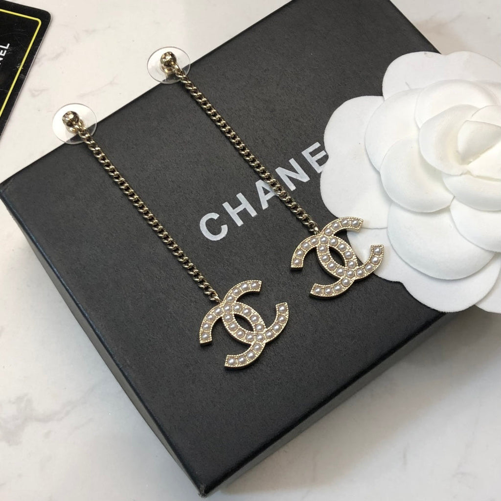 CHANEL Pearl Tassel Earrings