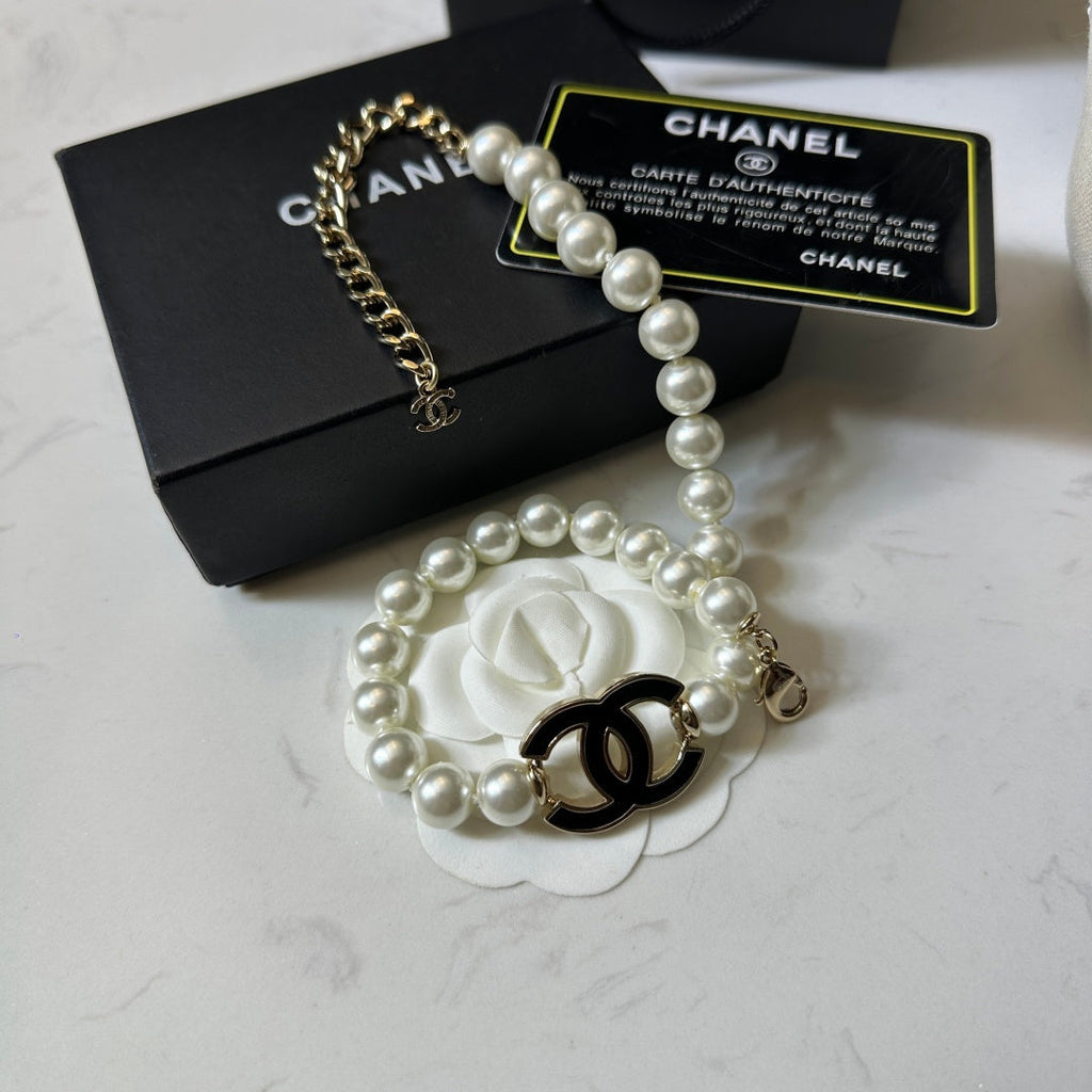 CHANEL Pearl Crystal Double-C Long Necklace