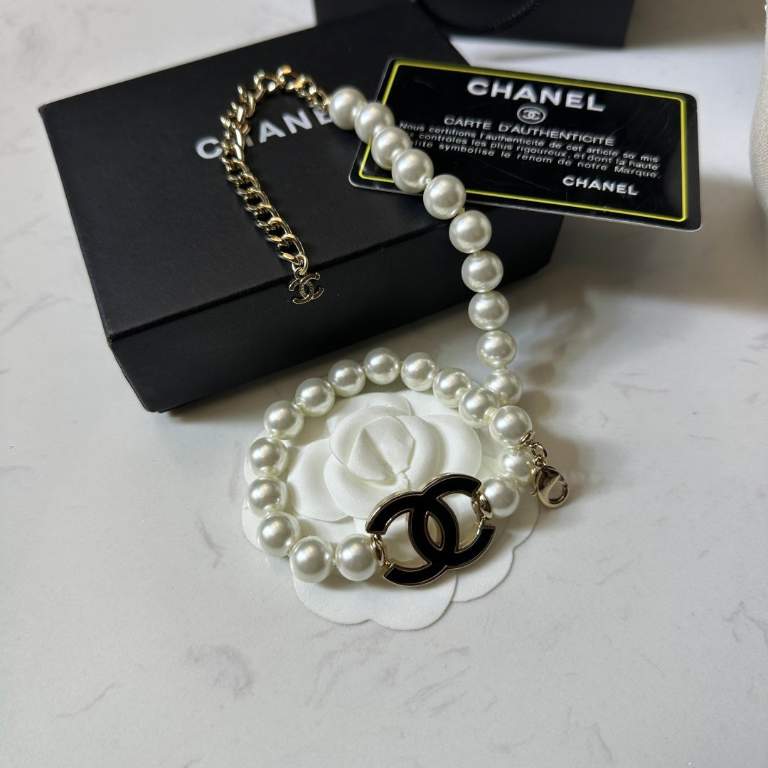 CHANEL Pearl Crystal Double-C Long Necklace