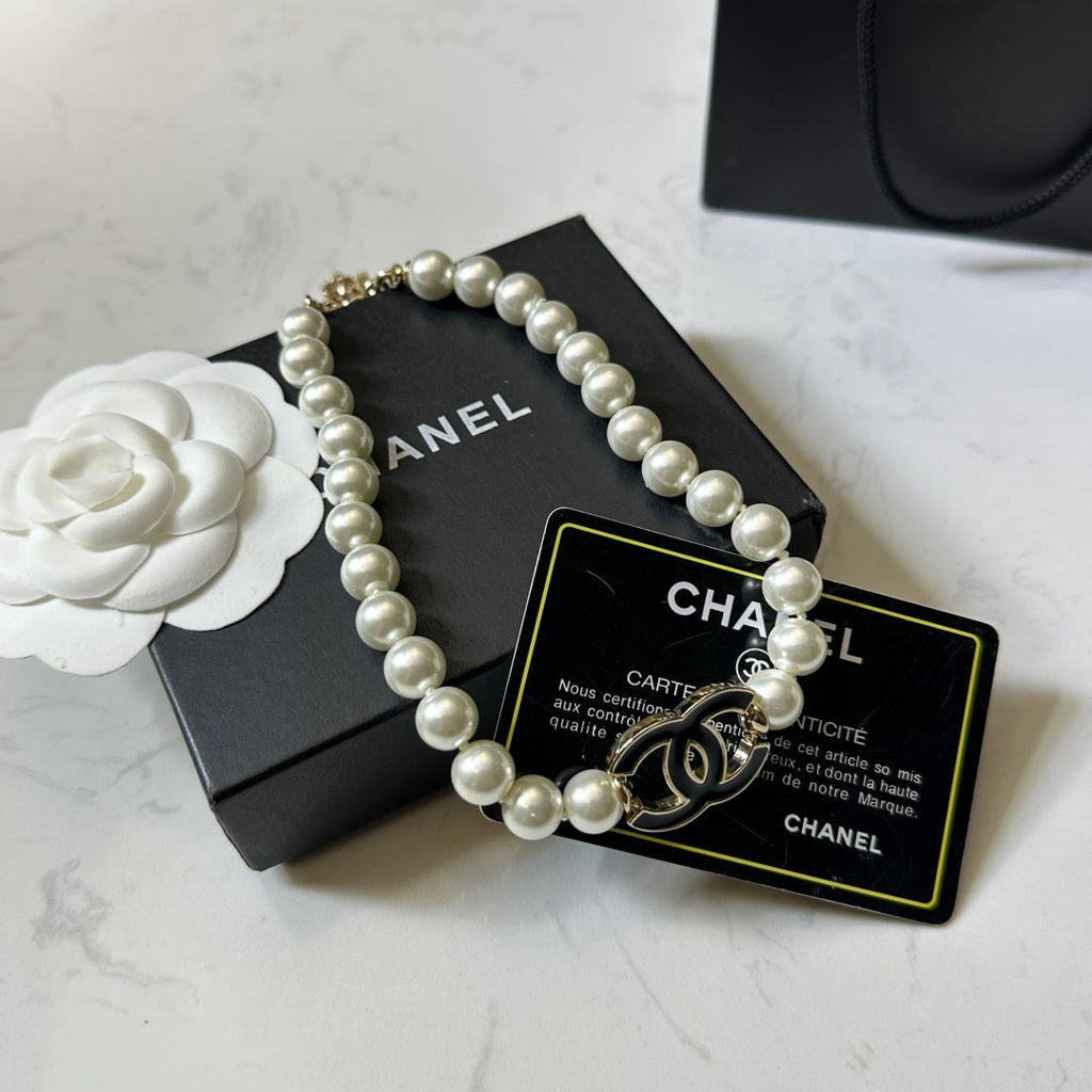 CHANEL Pearl Crystal Double-C Long Necklace