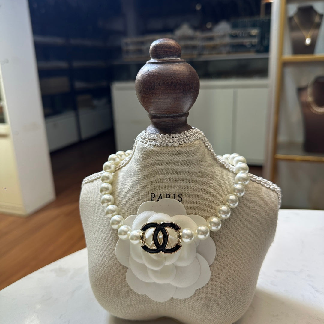 CHANEL Pearl Crystal Double-C Long Necklace