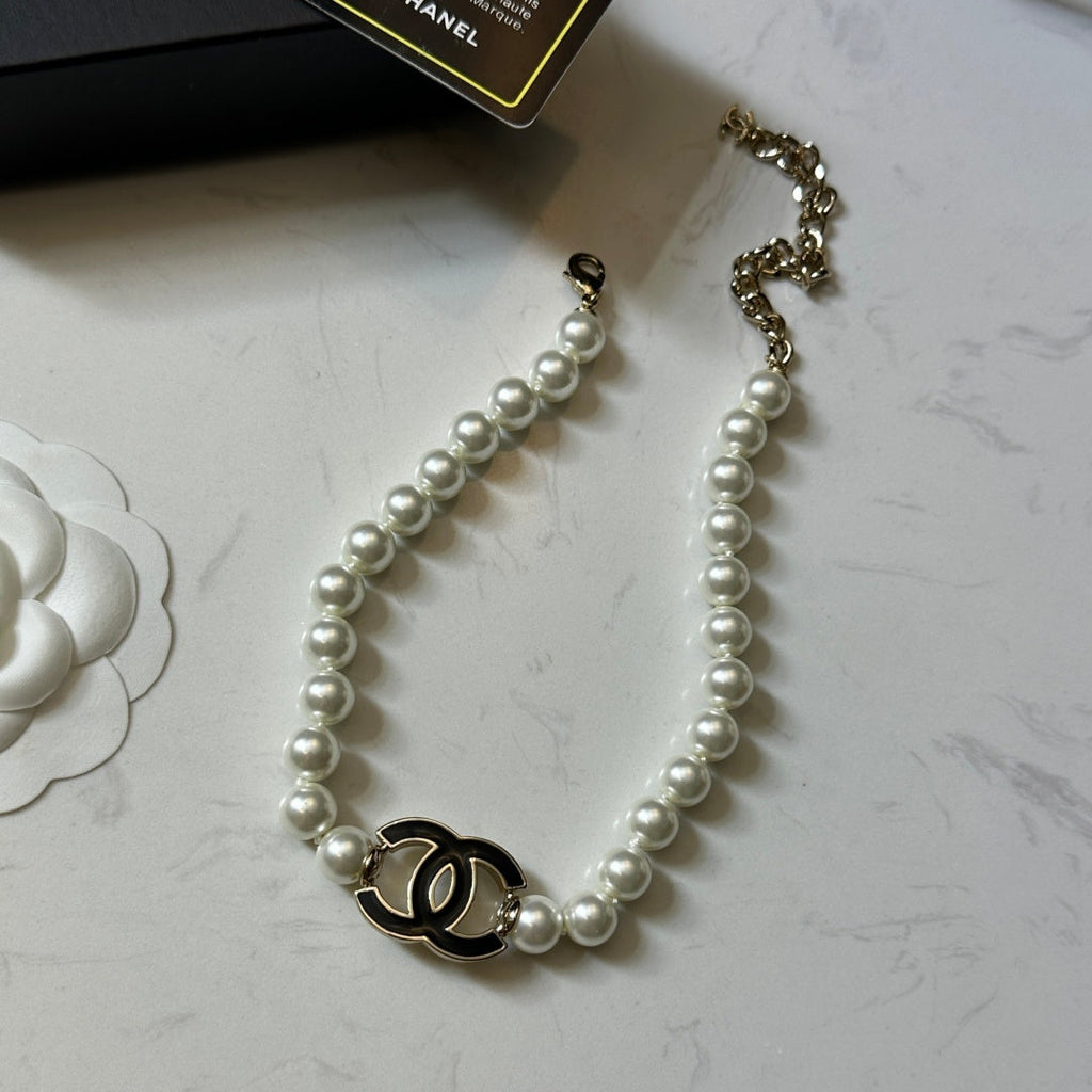 CHANEL Pearl Crystal Double-C Long Necklace