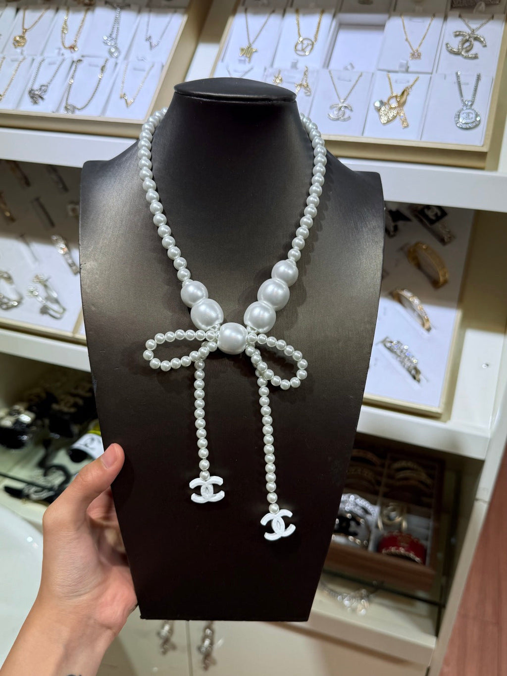 CHANEL Pearl Bow Necklace