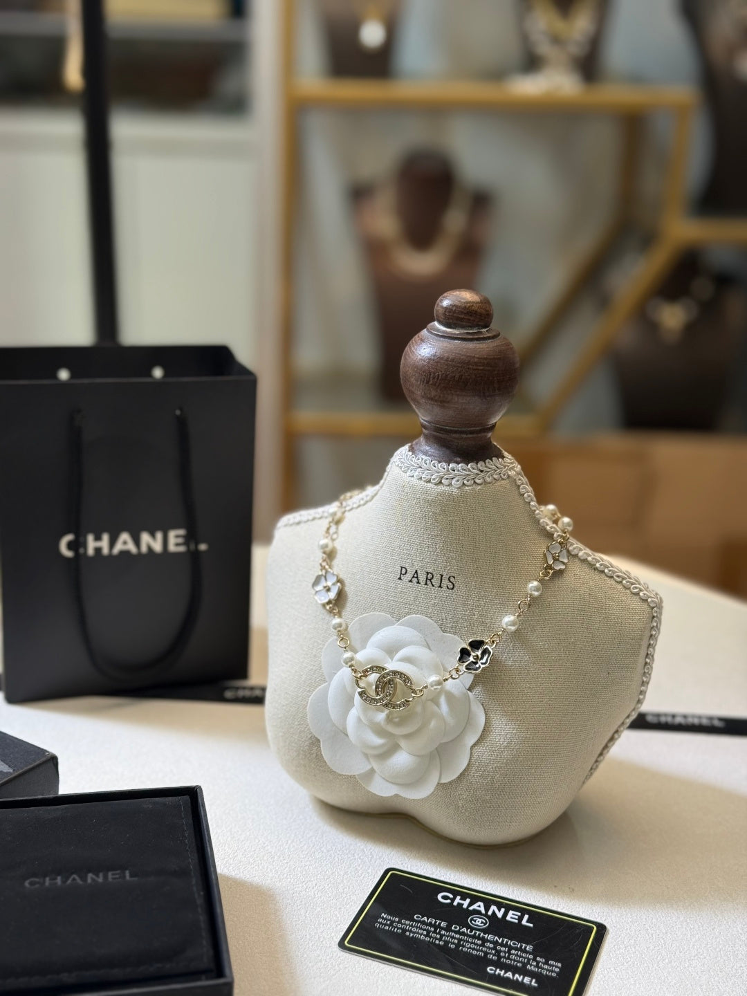 CHANEL Pearl Crystal Enamel Necklace