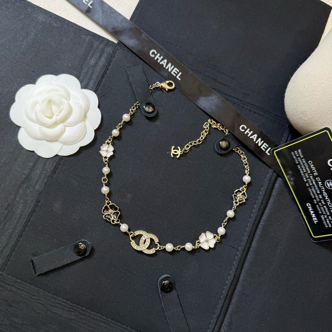 CHANEL Pearl Crystal Enamel Necklace