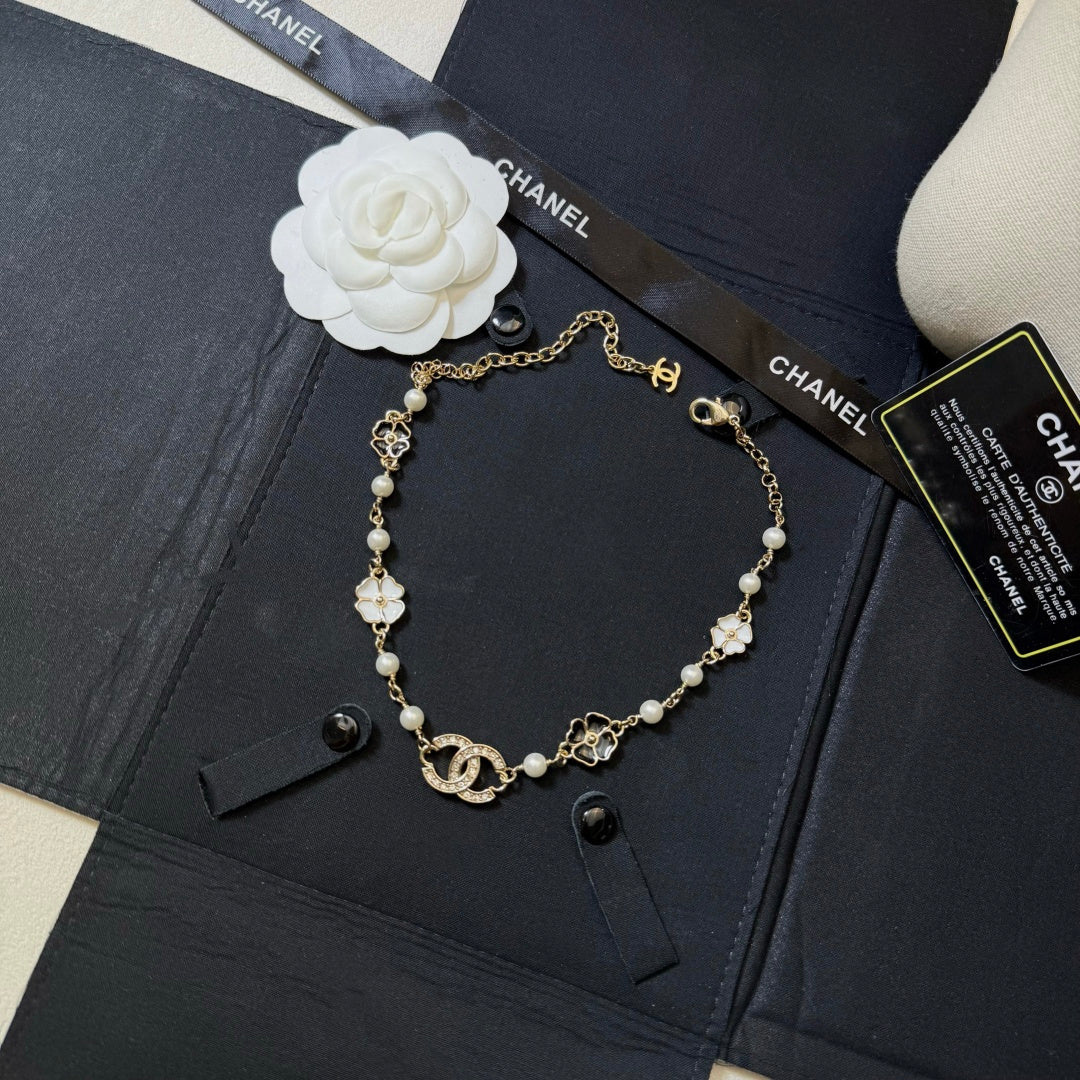 CHANEL Pearl Crystal Enamel Necklace