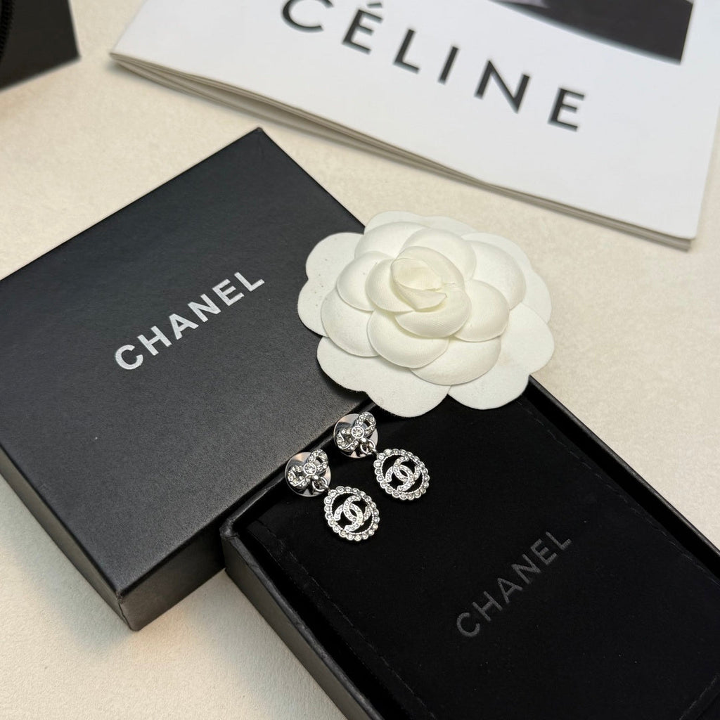 CHANEL P55 Crystal Double-C Bow Earrings