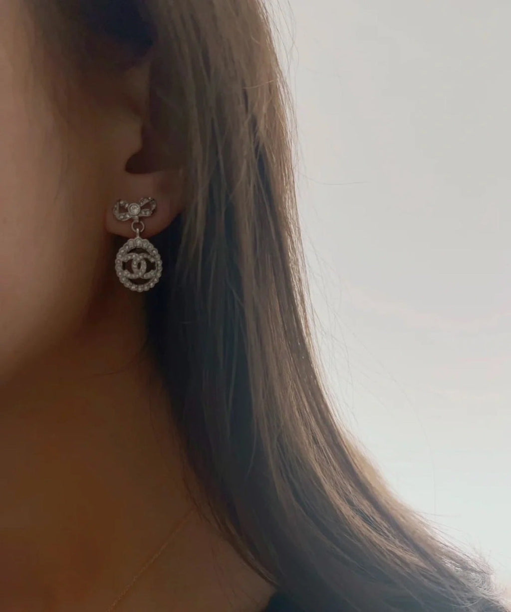 CHANEL P55 Crystal Double-C Bow Earrings