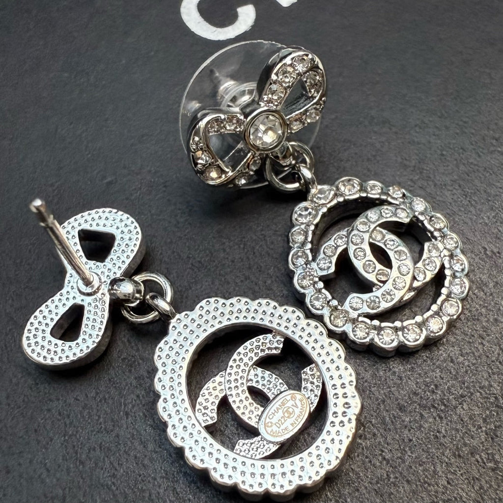 CHANEL P55 Crystal Double-C Bow Earrings