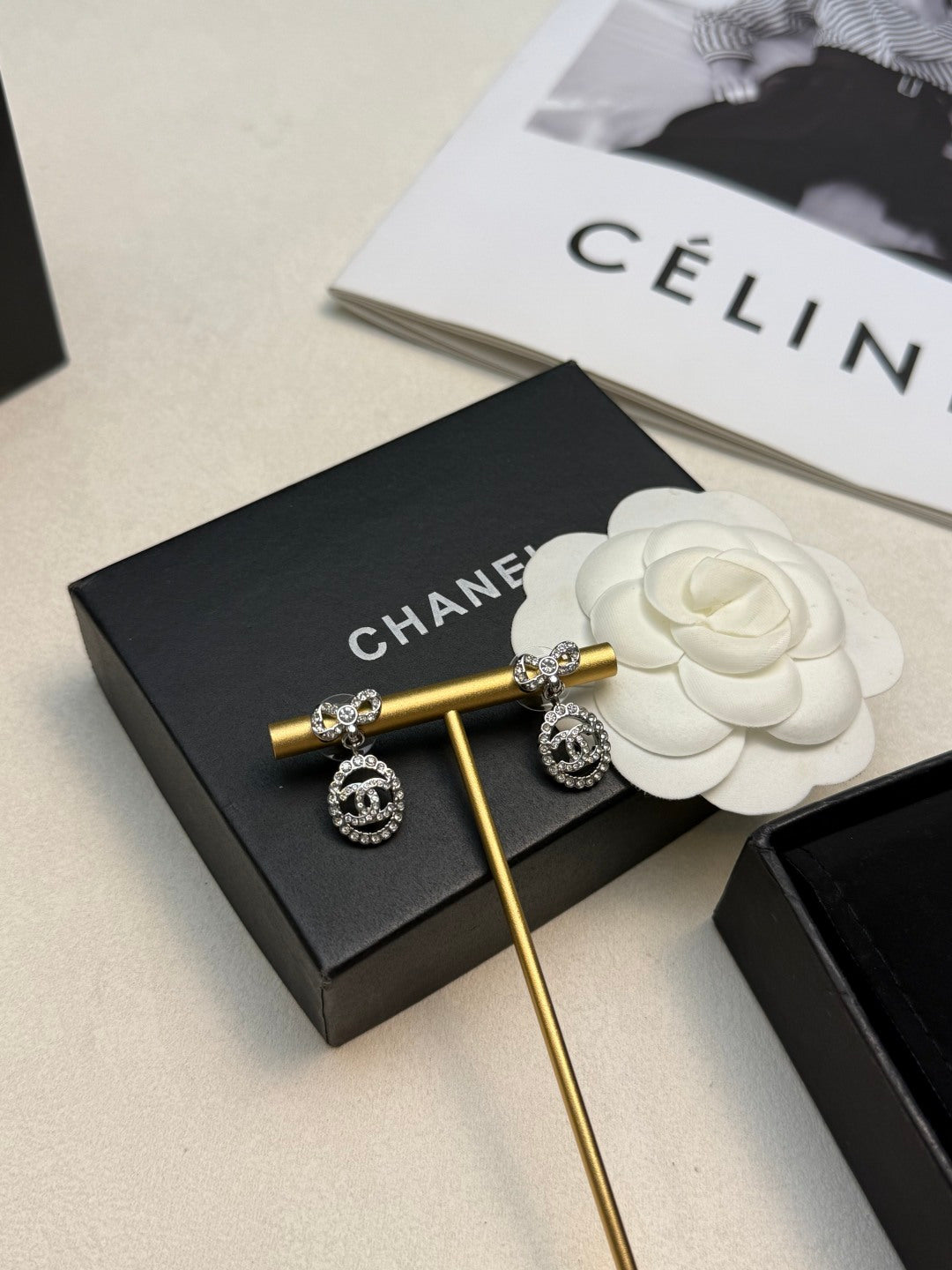 CHANEL P55 Crystal Double-C Bow Earrings