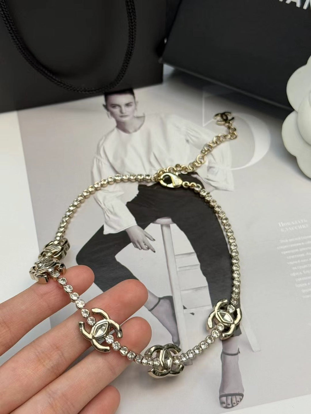 CHANEL Crystal Long Necklace