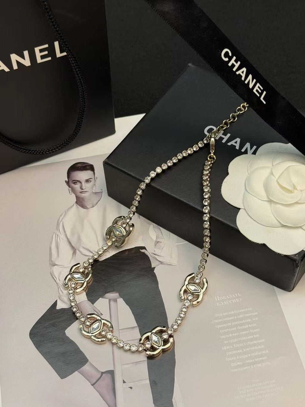 CHANEL Crystal Long Necklace