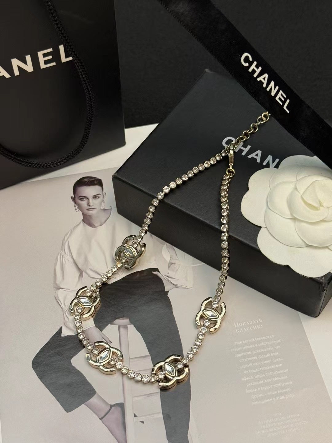 CHANEL Crystal Long Necklace