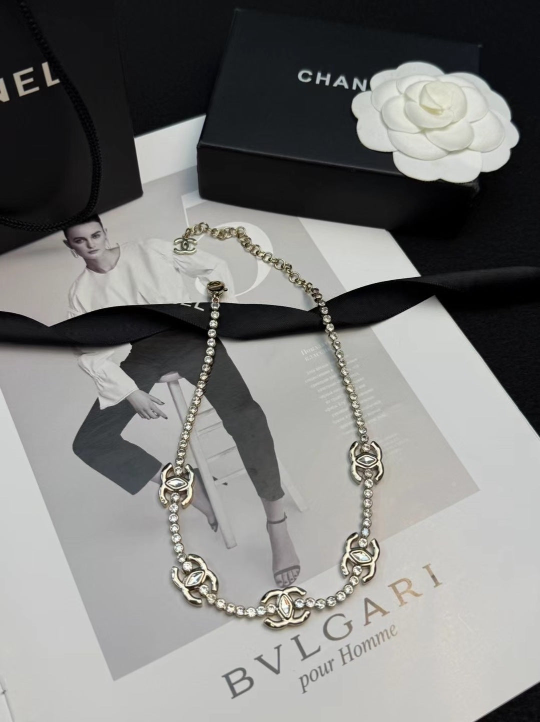 CHANEL Crystal Long Necklace