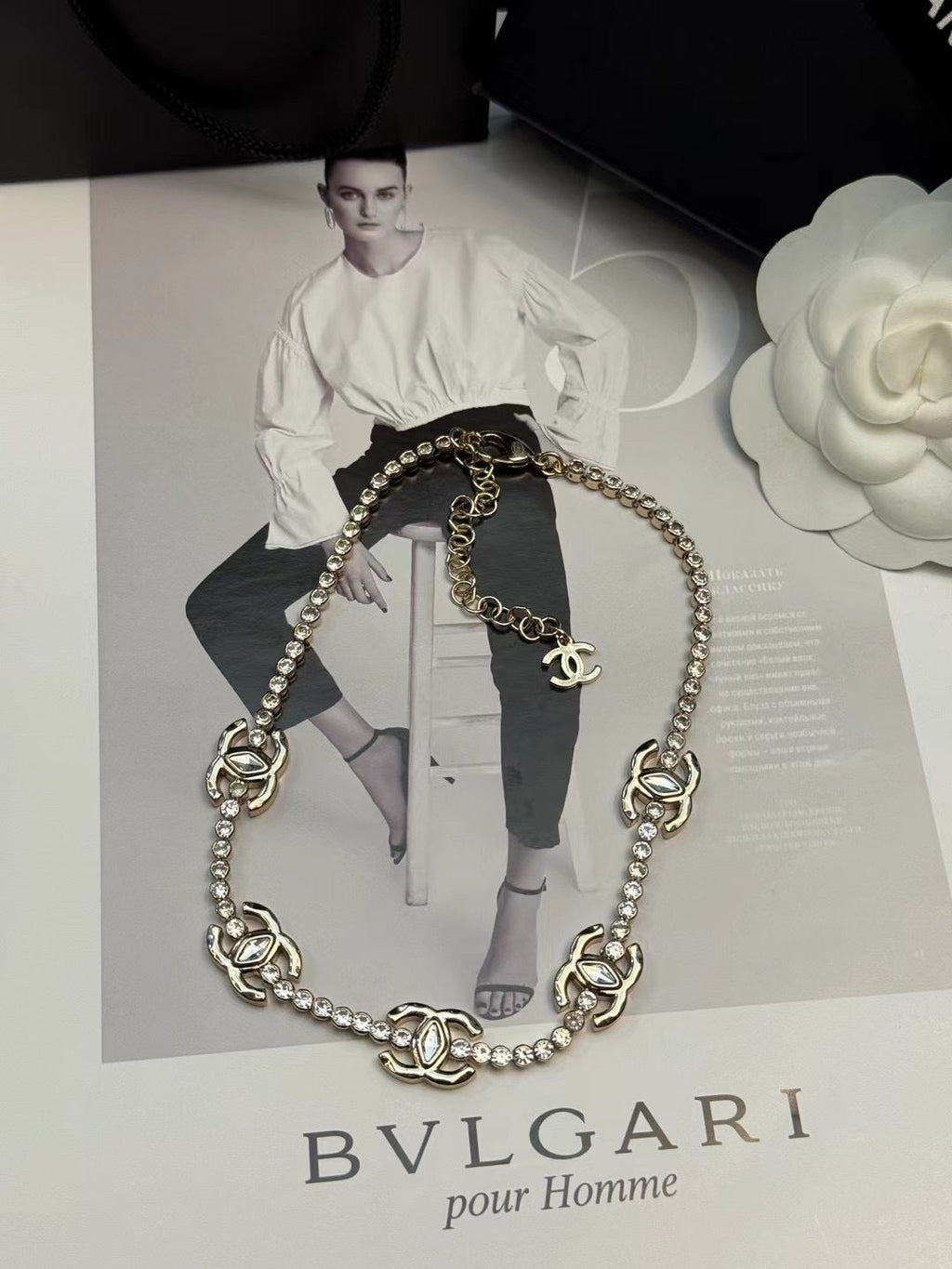 CHANEL Crystal Long Necklace