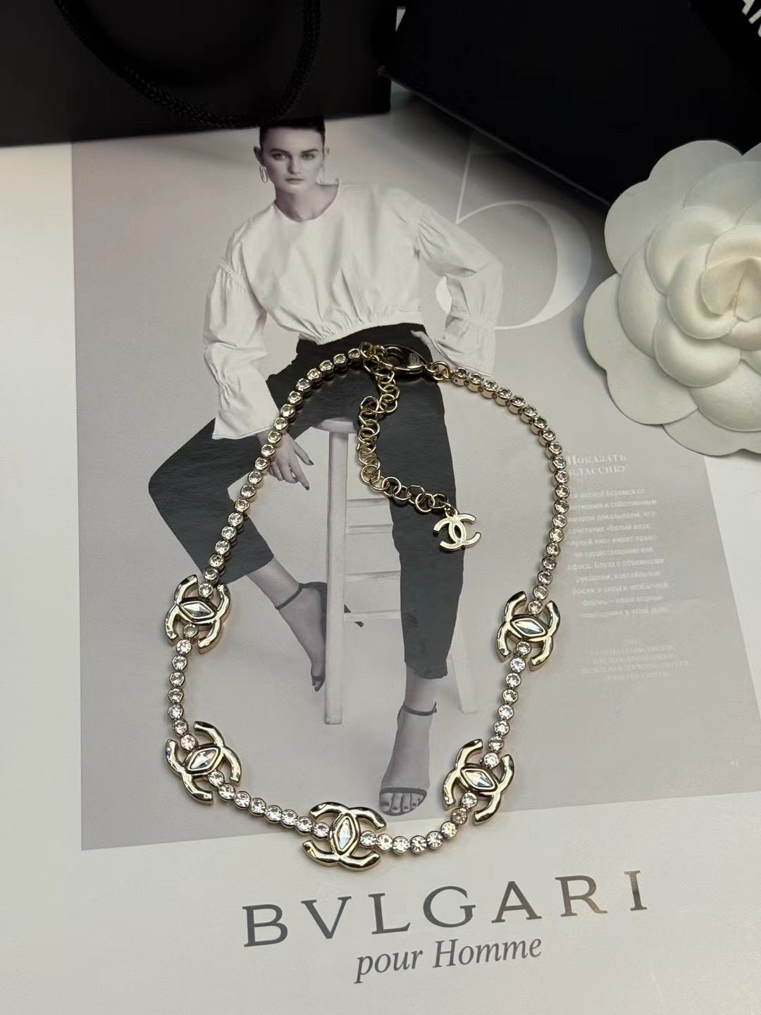 CHANEL Crystal Long Necklace
