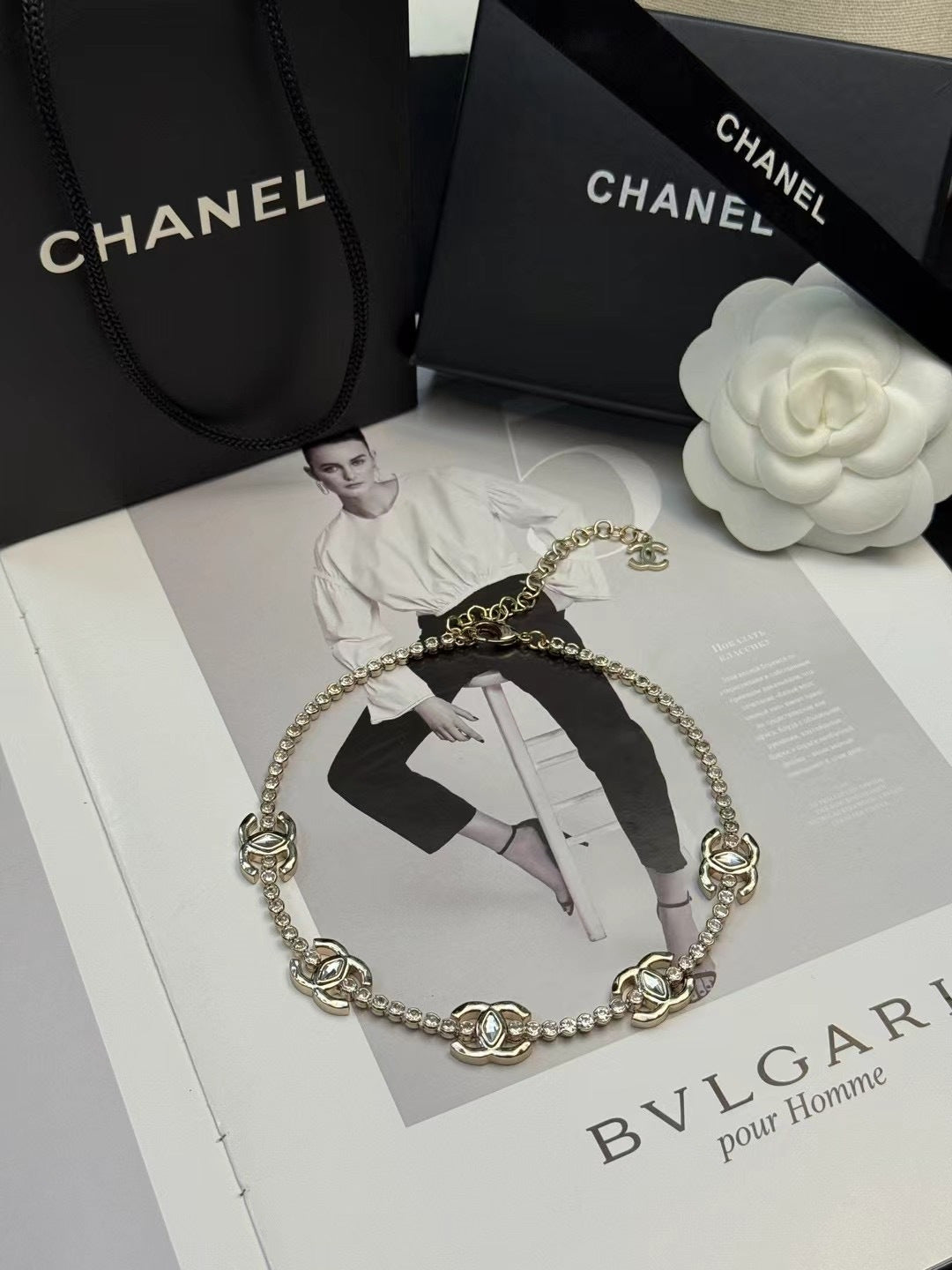 CHANEL Crystal Long Necklace