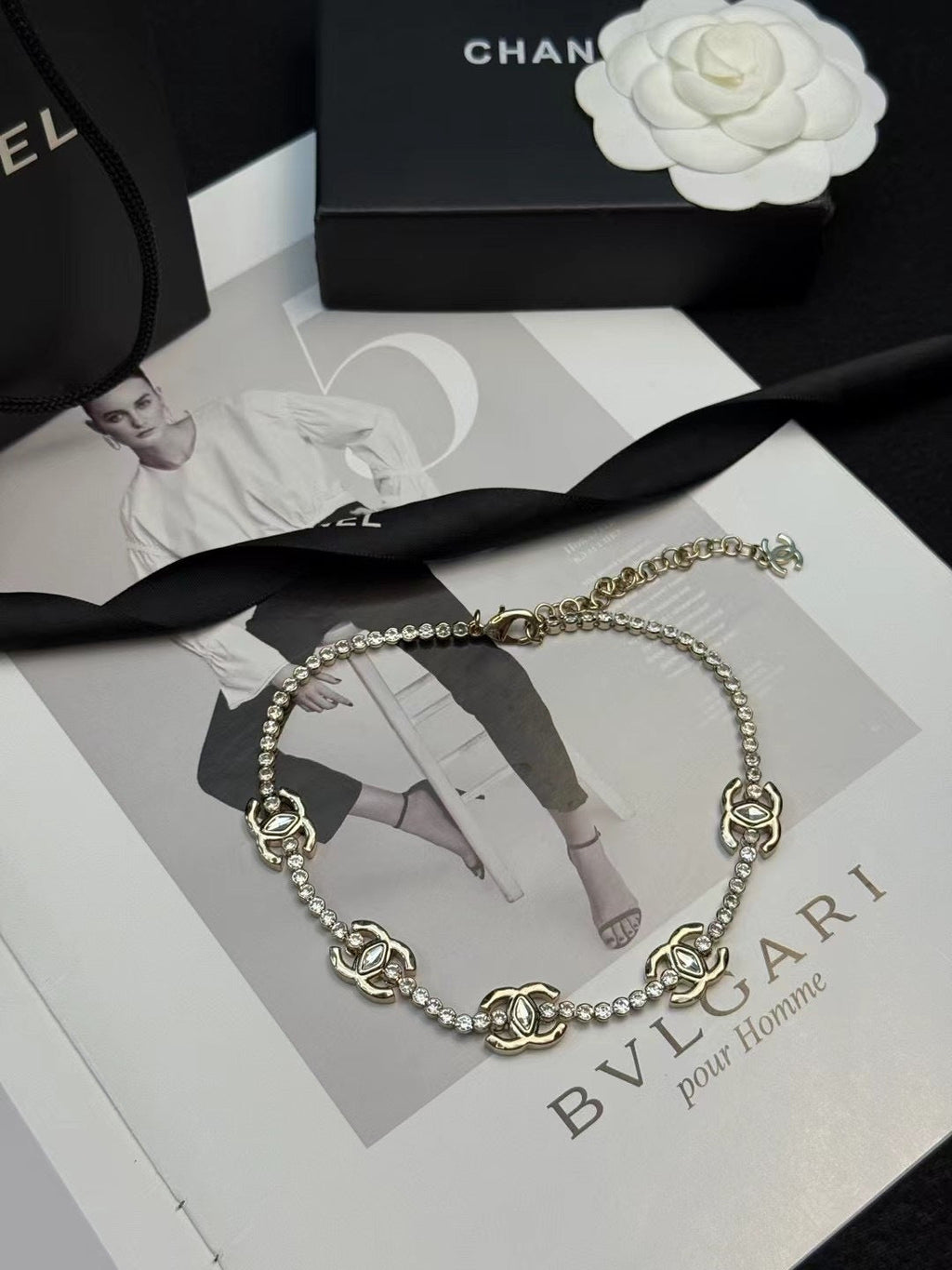 CHANEL Crystal Long Necklace