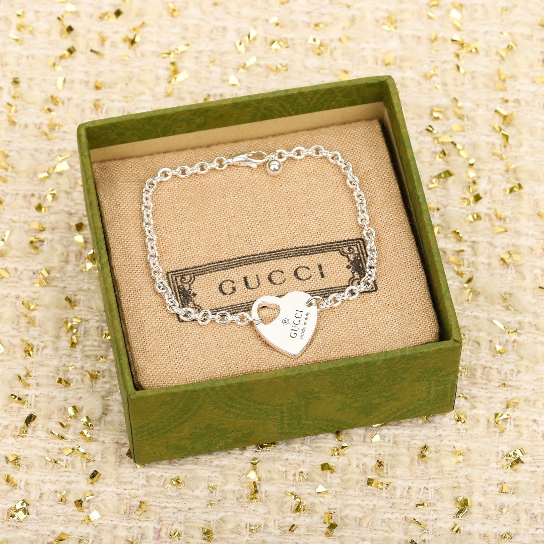 GUCCI 925 Sterling Silver Heart Lock Earrings