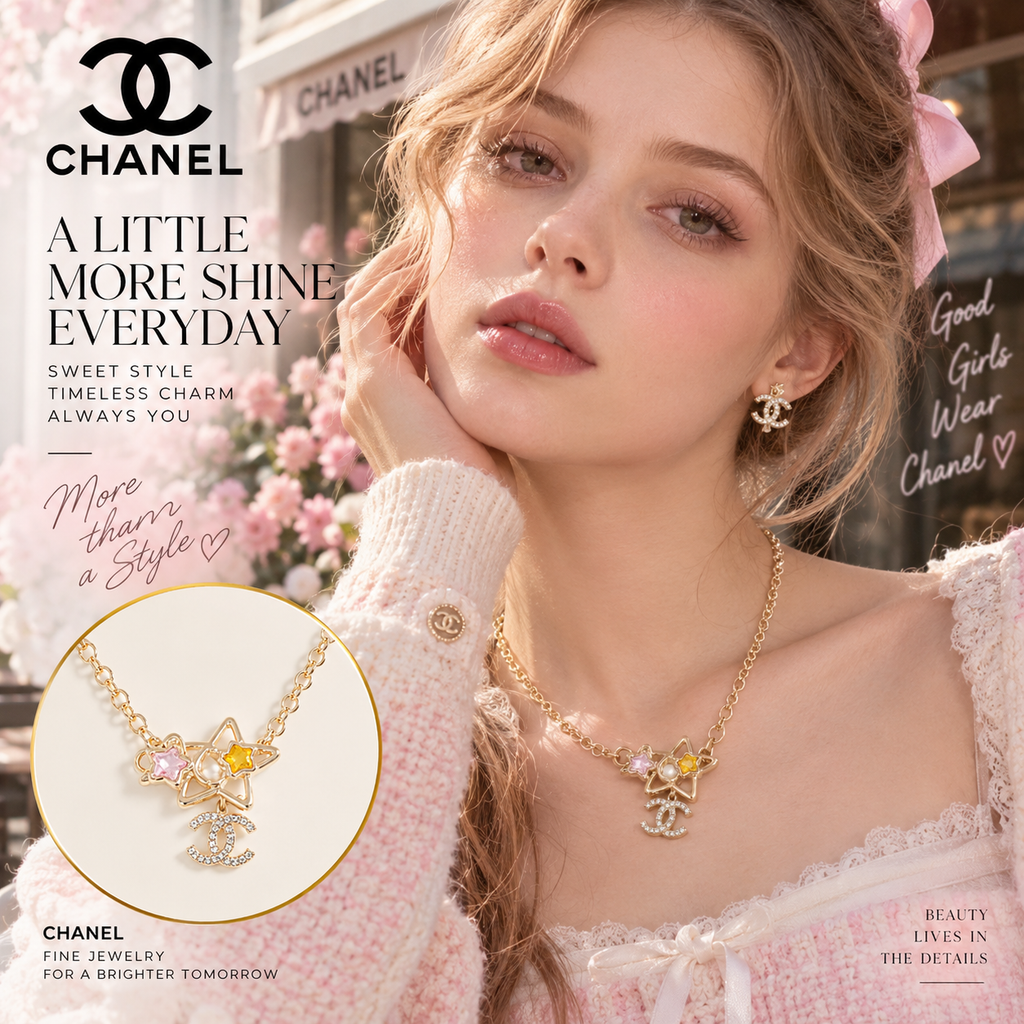 CHANEL Crystal Double-C Star Charm Necklace