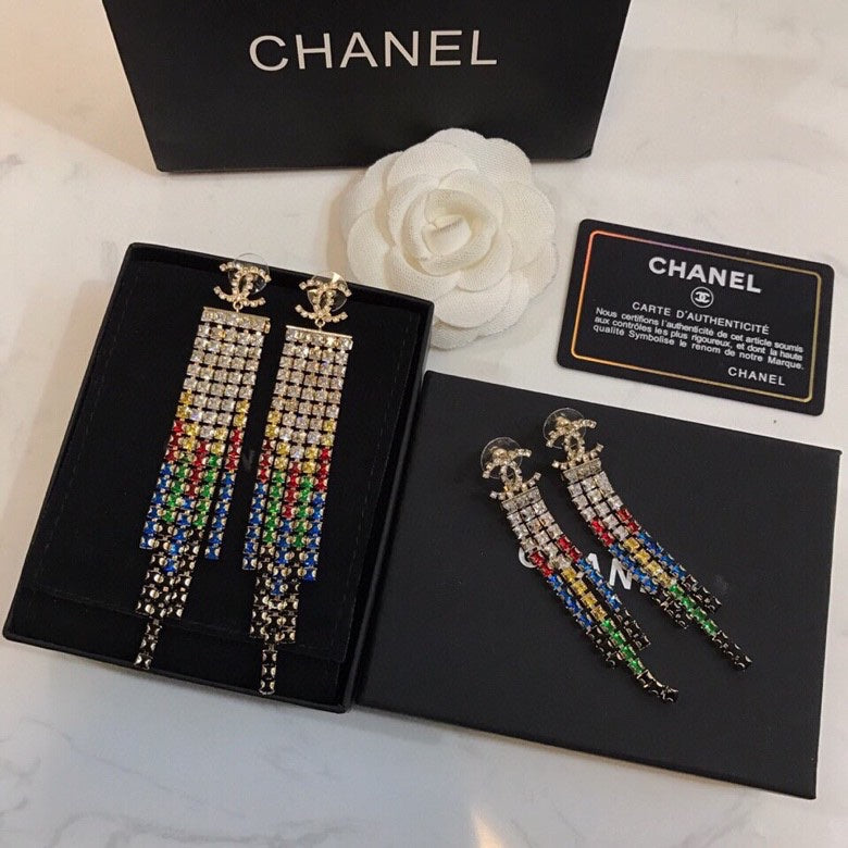 CHANEL Crystal Double-C Tassel Earrings