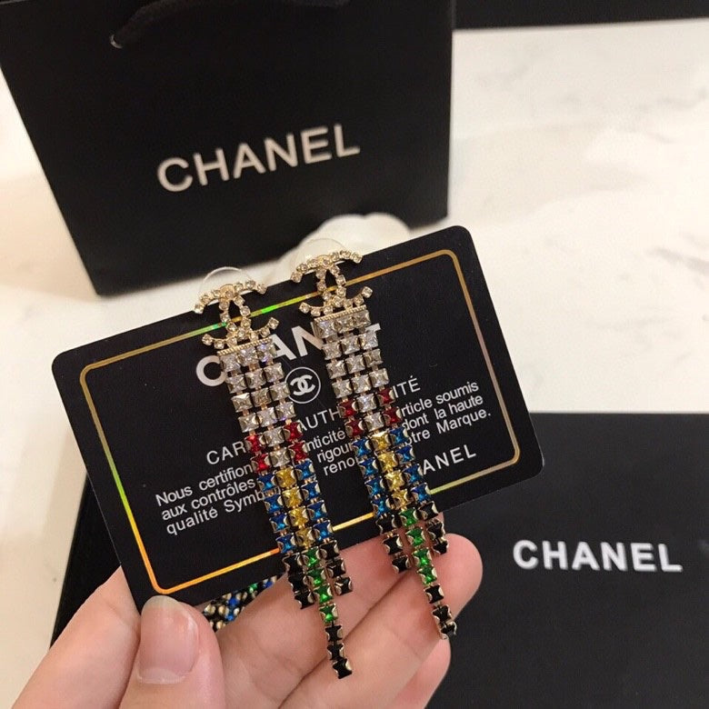 CHANEL Crystal Double-C Tassel Earrings