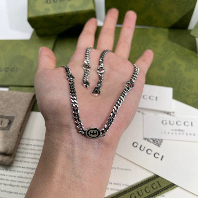 GUCCI Enamel Interlocking-G Wide Necklace