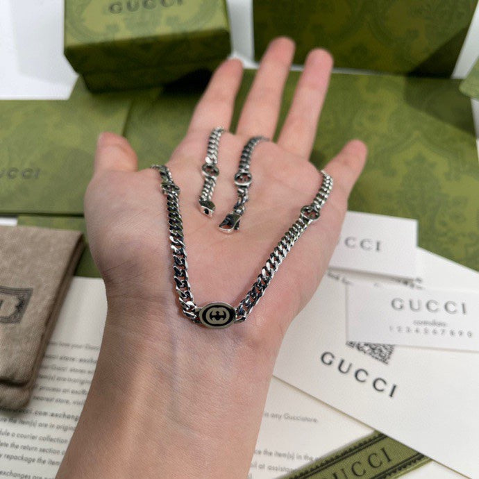 GUCCI Enamel Interlocking-G Wide Necklace